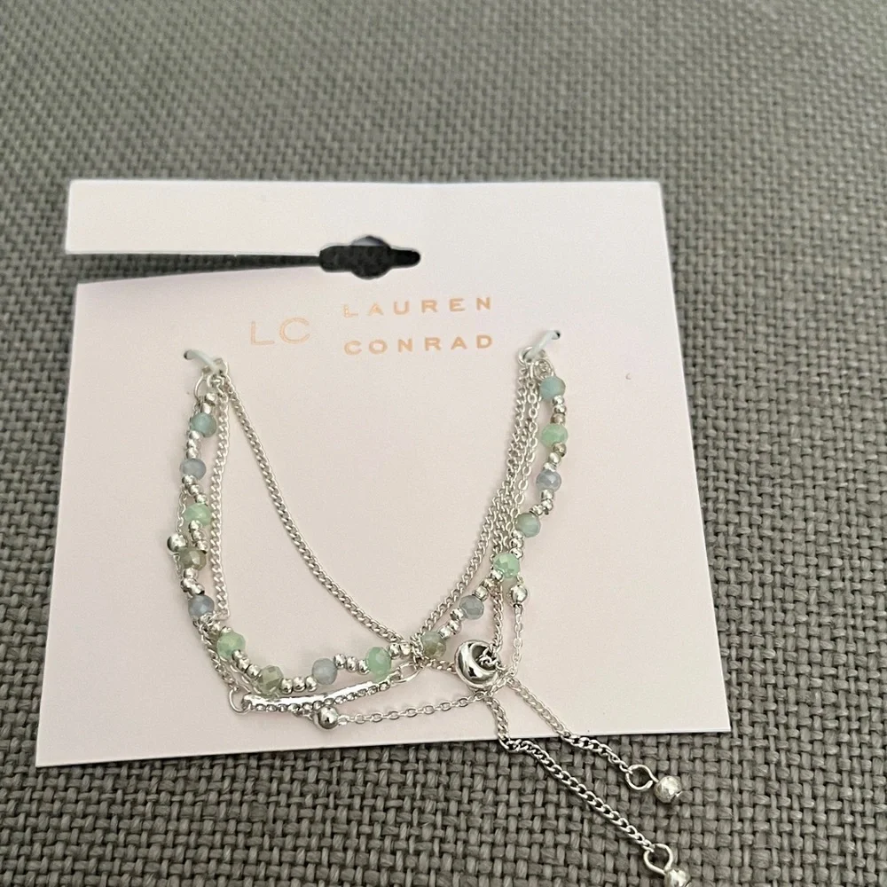 LC, Adjustable Silver Bracelet w/ Pastel Beads - Picture 1 of 2